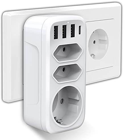 Prise USB Multiple, Gogotool Prise Murale Electrique 7 en 1 Chargeur USB Multiprises avec 1 Sortie AC, 2 Prise Euro, 3 Ports USB et 1 Type-C Port, Prise USB Secteur Multiple pour Bureau Domicile
