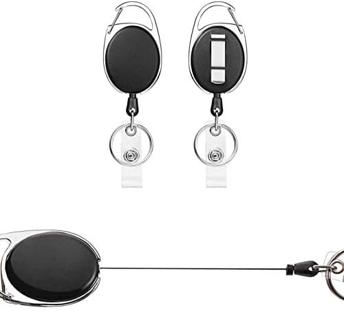 Schlüsselband Ausziehbar, 2 Stück Einziehbarer Ausweishalter,mit Schlüsselring,Gürtelclip,Schlüsselanhänger Ausziehbar Stark,für Kartenhalter Ausweis ,Schlüssel,ID Card Holder (Schwarz 2 Stück)
