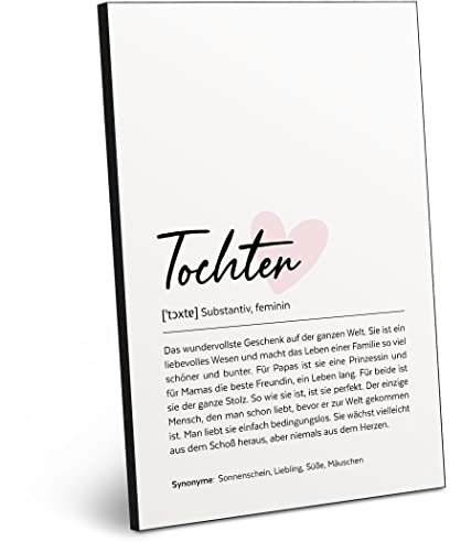 ARTFAVES® Worterklärung Tochter (Handschrift) | Definition Bild als Geschenk | Holzschild mit Spruch zum Thema Tochter | aus Dicker Holzplatte, benötigt keinen Rahmen