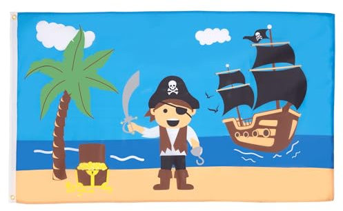 AZ FLAG - Flagge Pirat Schatz-Strand - 90x60 cm - Piraten Fahne 100% Polyester mit Messing-Ösen - UV-beständig - Vives Farben - 50g