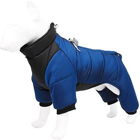 DHGTEP Warmer Fleece Hundemantel mit Beinen und Geschirr Winter Dicke Hundejacke wasserdichte Haustierkleidung für Kleine Mittlere Große Hunde (Farbe : Blau, Größe : XXX-Large)