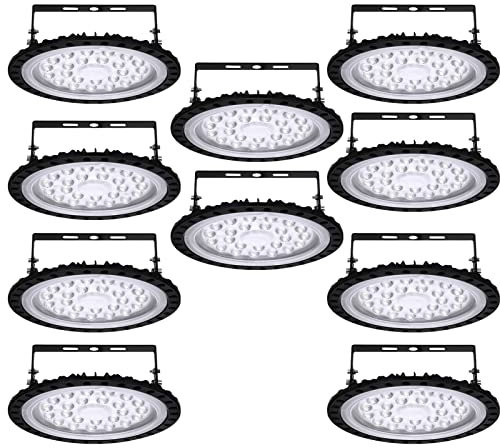 Hondony 10 Stück LED UFO Industrielampe, 100W Hallenstrahler, 6500K Kaltweiß High Bay Licht, IP67 Wasserdicht Werkstattlampe für Fabrikhallen, Hallenstadion, Werkstätten