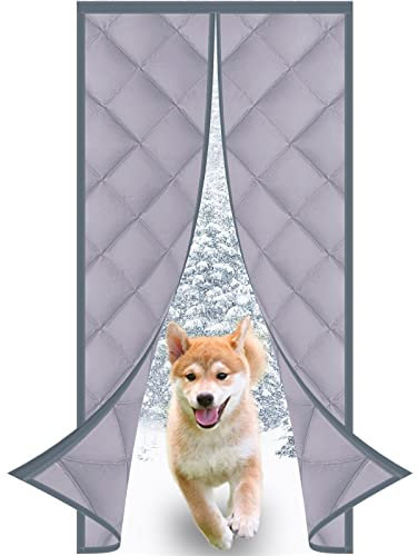 MEEYI kälteschutz Thermo türvorhang 90x190cm wärmedämmung lärmminderung magnetischer fliegenvorhang warmeschutzvorhang eingangstur tür vorhänge kälte gegen kalte für balkone-Grau