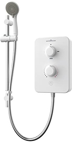 Gainsborough Slim Duo 9.5kW Electric Shower White 3 Spray Mode Head Adjustable Handset with Hose Rub Clean Nozzles Bathroom IPX4