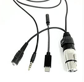 CableJive ProJive XLR v2, with USB-C, Microphone Adapter to 3.5 mm Stereo Jack, with Monitoring Port, for computers, iOS and Android, 1.2 m cable
