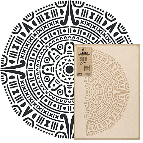 NAKLEO Pochoir Mandala pour Peinture Murale Grand Format Diamètre 59 cm - M, Modèle en Plastique et Réutilisable, Ornement Aztèque, DIY Bricolage Artisanat Décoration, Bois Tissu Mueble