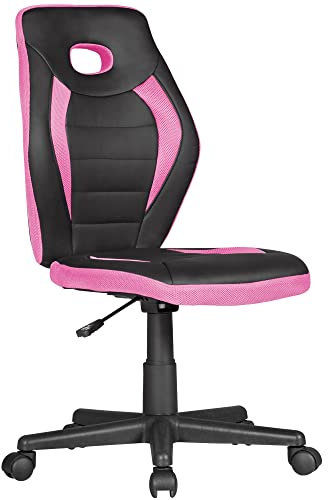möbelando Kinderdrehstuhl Luan schwarz/pink für Kinder ab 6 mit Lehne | Kinderdrehstuhl ergonomisch Kinderbürostuhl | Jugendstuhl höhenverstellbar | Kinderschreibtischstuhl ohne Armlehne