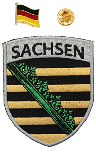 A-ONE Deutschland Pin + Deutschland Sachsen City Patch, Heat Railled Hintergrund Patch, Reisen-Souvenir-Stickerei, Stick auf Patch für Kleidung, Weste, Jacke Nr. 102p