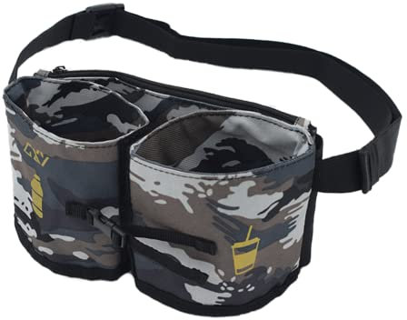 Luggage Travel Cup Holder, Portable Drink Caddy Bag Hold Two Coffee Mugs Free Your Hand for Drink Fits Roll on All Suitcase Handles Traveler Accessory Grey Purple for Men Women