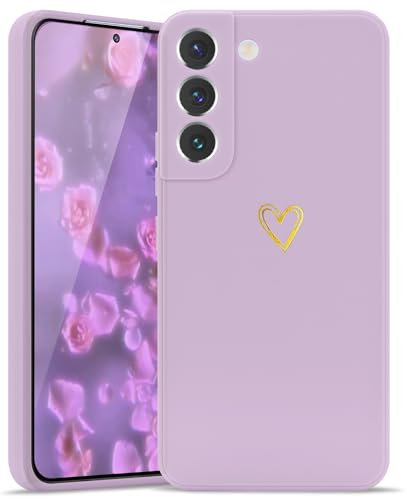Wirvyuer Custodia Compatibile con Samsung Galaxy S22 5G Cover Ragazze Amore Cuore Custodia protezione fotocamera Morbido Silicone Cover Protettiva Antiurto Gold Love Case per Samsung S22 5G Viola