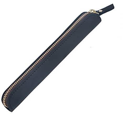 MiOYOOW Leather Pen Case, Head Layer Cowhide Pencil Pouch Retro Slim Pen Holder with Retaining Strap for Office College Travel