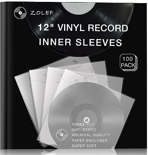 Vinyl Record Inner Sleeves 100 Pack for 12 Lp, Master Style 3-Ply Anti Static Soft Inner Sleeve with Archival Paper Enclosed for 33 RPM LP Protection (12 100P)