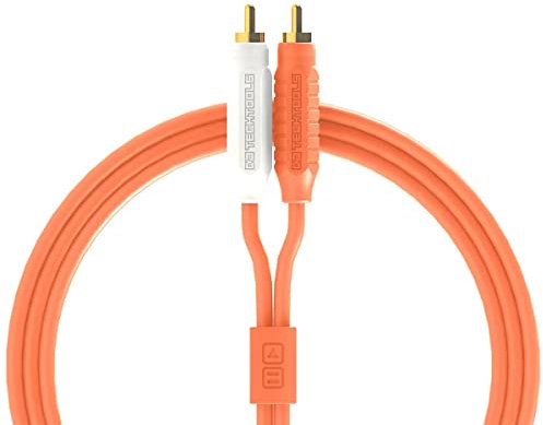 Dj Techtools Chroma Cables Audio MK2 RCA - RCA orange fluo, Câble stéréo de haute qualité (caoutchouc Easy Wrap HQ, connecteurs dorés, longueur 2,0m, attache-câble velcro intégrée), Orange fluo