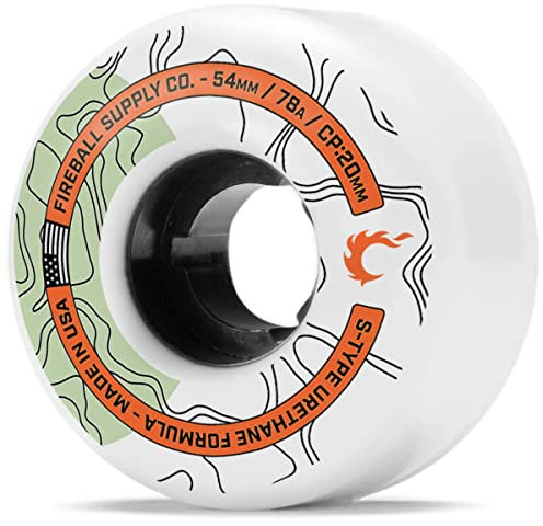 Fireball Terra Skateboard-Räder, 54 mm, hergestellt in den USA, 78a Skateboard-Räder, 54 mm, weiche Filmer Cruiser-Skateboard-Räder (Set mit 4 weichen Skateboard-Rollen) (weiß)