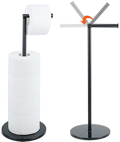 SAYAYO Toilettenpapierhalter Stehend Klopapierhalter Stehend mit Gehärtetem Glas Basis Schwarz Edelstahl Toilet Paper Holder für Badezimmer und Toilettenraum