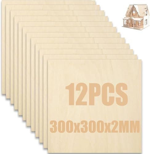 SENENQU 12 Stück Lindenholz 2 mm, 300 x 300 x 2 mm Sperrholzplatte Holz, Sperrholz Holzplatten zum Basteln für Laserprojekte, DIY Modell, Kunst und Handwerk, Gemälde