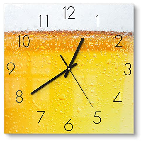 DEQORI Glasuhr | 30x30 cm | Motiv Bier mit Schaumkrone | ausgefallene leise Design Uhr aus Glas | Wanduhr für Wohnzimmer & Küche | Moderne Hingucker Uhr für die Wand