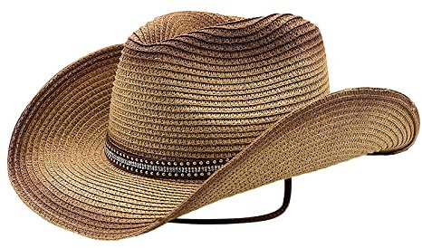 TINAYAUE Chapeau de Cowboy Chapeau de Soleil Chapeau Western en Cuir de Vachette Cow-Boy Chapeau de Jazz Protection du Soleil Bonnet de Voyage Extérieur Chapeau Casuel Femme Homme