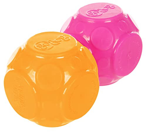 goDog 2er-Pack Silent Squeak Ball Hundespielzeug-Set, für leichte bis Moderate Kauer – Orange/Rosa, 2er-Pack