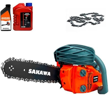 SAKAWA Motosierra de Gasolina Espada 12 + Aceite Engrase + Aceite 1L + Cadenas