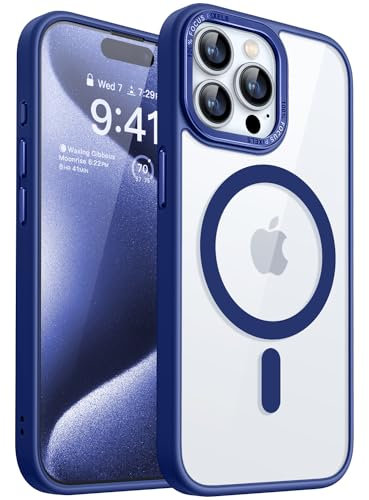 CANSHN Cover Magnetica Trasparente per iPhone 15 Pro Max, [Compatibile con MagSafe] Custodia Protettiva Antiurto per Telefono - Blu Profondo