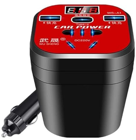 Car Mounted Cup Type Inverter Converter QC Charger,Car Inverter Dc inverter, USB Car Charger,Universal 12V/24V to 220V,Universal Multifunctional Socket Power Supply for Cars and Trucks (Red)