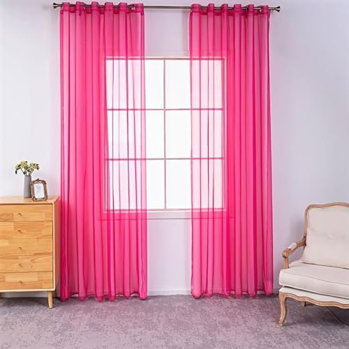 BOYOUTH Lot de 2 rideaux en voile transparent de couleur unie avec œillets pour chambre à coucher, salon, hôtel, rose rouge, 140 x 228 cm