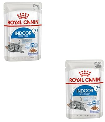 ROYAL CANIN Indoor Sterilised 7+ | Doppelpack | 2 x 12 x 85 g | Alleinfuttermittel für Katzen ab dem 7. Lebensjahr | Für sterilisierte Katzen die im Haus Leben | Häppchen in Gelee