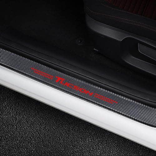 JYMLOV 4 Piezas Molduras de Umbral de Puerta Coche para Hyun-dai Tucson Accesorios Tuning Automóviles, Pegatinas de Protector Decoración Estribos de Fibra de Carbono,Red