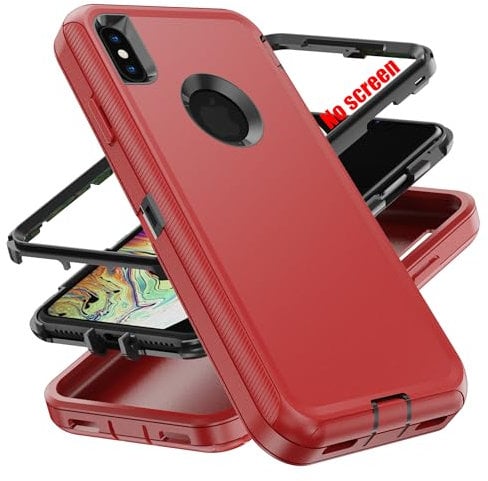AYMECL for iPhone XS Max Case,[Military Grade] 3 in 1 Heavy Duty Full Body Shockproof Protection Phone Case for iPhone XS Max 6.5 inch,Black+Red