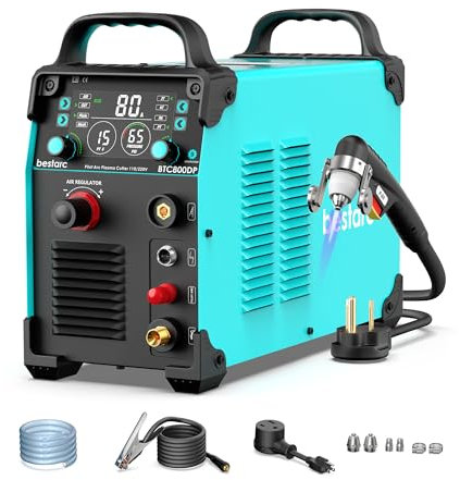 bestarc Plasmaschneider, [Pilotbogen] [Großes LED-Display] [Luftsensor] 80A bestarc Plasmaschneider Maschine 110/220V Dual Spannung, 7/8 Zoll sauberer Schnitt 1,38 Zoll Max Cut, Postfluss 2T/4T für