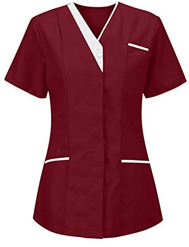 Kasacks Damen Pflege Schlupfkasack Kurzarm Kasack Berufskleidung T Shirt V Ausschnitt Bluse Tops mit Taschen Krankenpflege Altenpflege Pflegekasack Schlupf-Kasack Oberteile Kasack