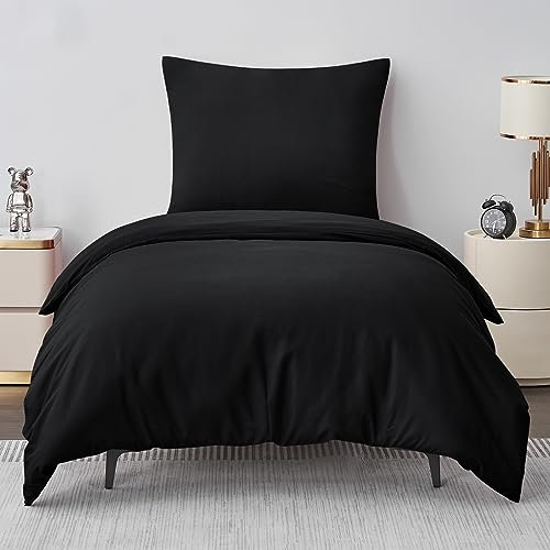 Aisbo Bettwäsche 135x200 2teilig Schwarz - Mikrofaser Bettwäsche-Sets mit Reißverschluss, ÖKO-TEX Bettbezug 135 x 200 cm 2tlg mit Kissenbezug 80x80 cm, Weich und Bügelfrei