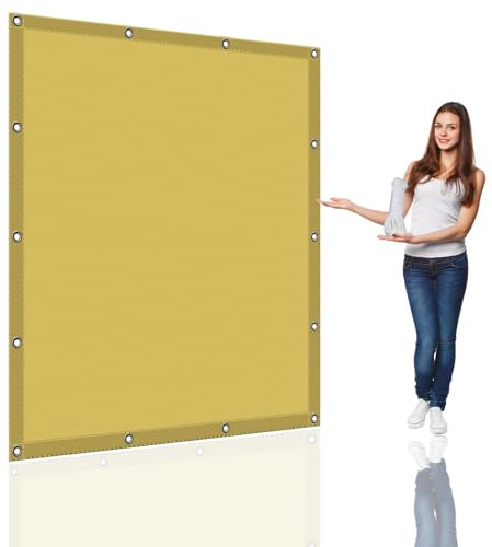 Schattiernetz Mit Öse 3.5 x 3.5 m Wasserdicht Sichtschutz Balkon Reißfest UV-Schutz nach Mass Polyestergewebe Mit Seil Sonnenschutz Markise für Pool und glasdach, Creme Farben