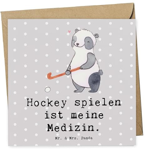 Mr. & Mrs. Panda Deluxe Karte Panda Hockey spielen - Geschenk, Schenken, Hochwertige Klappkarte, Hockey Verein, Feldhockey, Hockeyschläger, Sport,