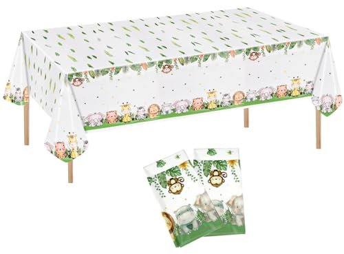 YILANJIN 2 Stück Tischdecke Kindergeburtstag, Safari Dschungel Tischdecke Geburtstag, 108 x 180cm Plastik Wasserdicht, Rechteckige Dschungel-Geburtstagsdeko Junge und Mädchen