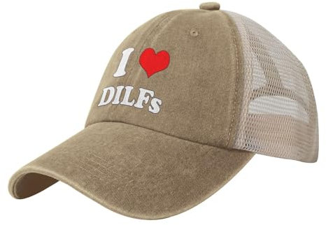 FJQWKLF I Love Dilfs-Mütze für Damen und Herren, Baseballkappe, Trucker-Mütze für Erwachsene, Dad-Mütze, Schwarze Baseball-Mütze, Trucker-Cap