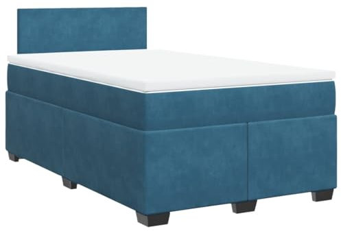vidaXL Boxspringbett, Polsterbett Bett mit Matratze Matratzenauflage, Bettgestell mit Kopfteil Lattenrost, Doppelbett für Schlafzimmer, Dunkelblau 120x190cm Samt