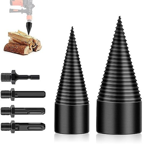 IXYHKB Wood Log Splitting Drill Bit, 45mm 32mm Firewood Log Splitter Drill Bit Heavy Duty Firewood Drill Bit, Log Splitter Screw, Wood Splitter Cone Drill Bit with 3pcs Shanks for Electric Hand Drill