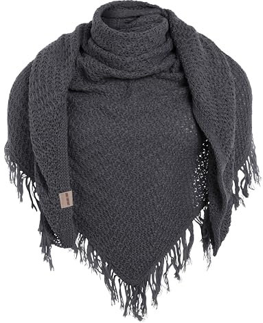 KNIT FACTORY - Dreiecksschal Amber - Damen Strickschal mit Wolle - Umschlagtuch für den Herbst und Winter - Winterschal - Dreieckstuch - Hochwertige Qualität - XXL Schal - 190x85 cm - Anthrazit