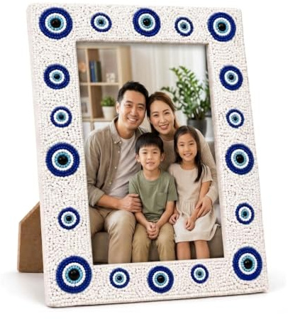 Folkulture bilderrahmen - 13 x 18 cm, Böser Blick Perlendesign Pic frame | Phot0 Frame für Familienfotos – für Wohnzimmer, Tisch, Schreibtisch und Wanddekoration; geeignet für Hoch- und Querformat