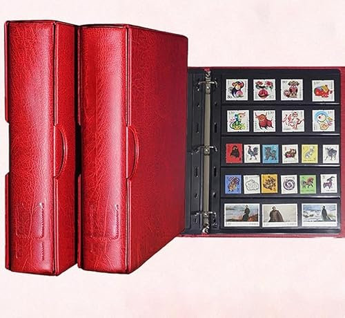 Luminexia Briefmarkenalbum,Seiten Briefmarkenalbum Einsteckbuch,Lederbezug,staubdichte Hülle,rotes 1 * Stempelalbum mit großer Kapazität,Einsteckbuch