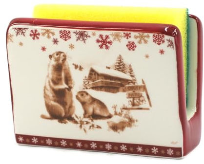 Tabac du Bassigny Porte Éponge en céramique décore Marmottes Bianca - 12 x 9 cm