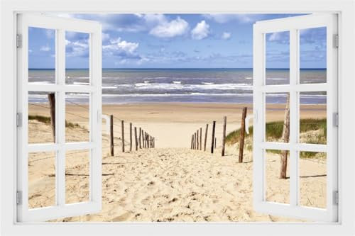 DesFoli Wandtattoo Weg zum Strand Nordsee - verschiedene Rahmentypen DW000012 Farbe Fensterrahmen Querformat, Größe 105 cm x 70 cm