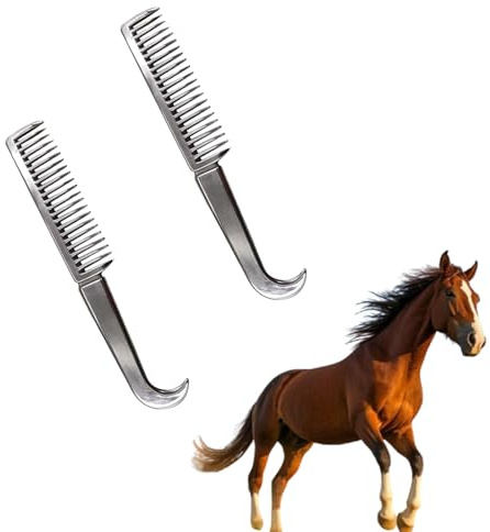 Qinuseaks 2 Pack Horse Comb Professional Aluminum Alloy Hair Comb with Long Handle Metal Pet Hair Grooming Tool for Horse