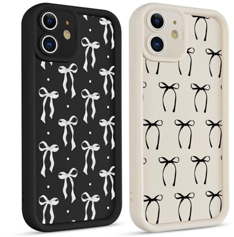 Coiwxmoi 2 Stück Handyhülle für iPhone 12 Mini Hülle, Aesthetic Schleifen Fliege Muster Design Mädchen Frauen Schutzhülle, Silikon Cover Erhöhte Displayränder Case für iPhone 12 Mini 5,4,Schwarz