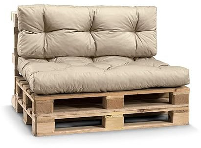 Gutekissen® Palettenkissen Wetterfest, Gartensofakissen, viele Farben und Größen PPI (Set (Sitzkissen 120x80 +Rückenlehne 120x40), Beige-wasserfestes)