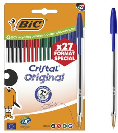 BIC Cristal Original Bolígrafos de Punta Media (1,00 mm) - Colores de Tinta Surtidos, Caja de Edición Especial de 27