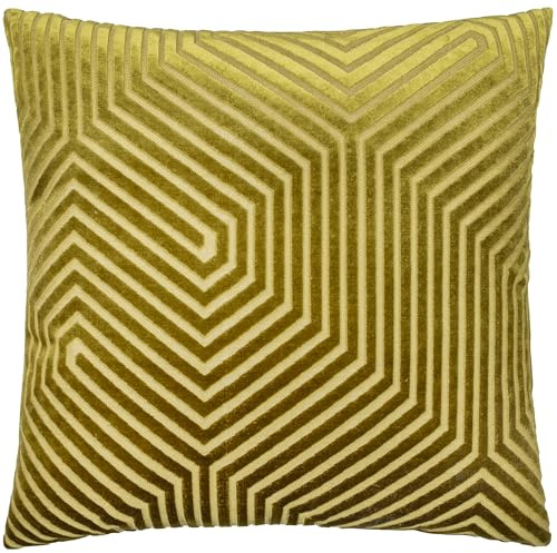 Paoletti Evoke Velvet Feather Filled Cushion – Luxurious Chevron Pattern Decorative Square Pillow With Filling (Olive - 55x55cm)