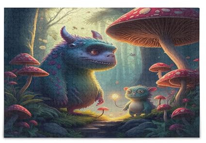 Niedliche Monster-Pilz-Holz-Puzzles, Holzpuzzles für Erwachsene, 1000 Teile, Puzzle für Familie, 29,5 x 19,78 cm